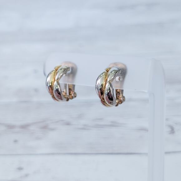 Vintage NJY Clip On Earrings Multi Tone Half Hoop 0.75" - Picture 10 of 12